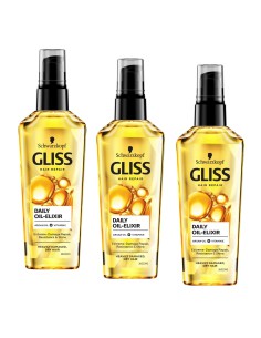Zestaw odżywczych eliksirów do włosów zniszczonych i suchych do codziennego stosowania Gliss Daily Oil-Elixir 3x75ml 3838824413662 2