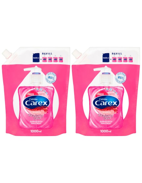 Zestaw truskawkowych antybakteryjnych mydeł w płynie Carex 3x1000ml - Mydła w płynie Zestaw truskawkowych antybakteryjnych mydeł w płynie Carex 3x1000ml 5900998006099