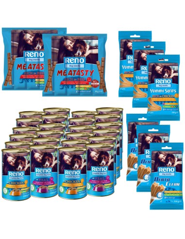 Mix karmy dla psa Reno 24x1240g + przysmaki GRATIS 8594014721539