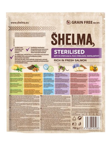 Bezzbożowa karma dla kotów sterylizowanych Shelma, łosoś 750 g 8595606405288 3