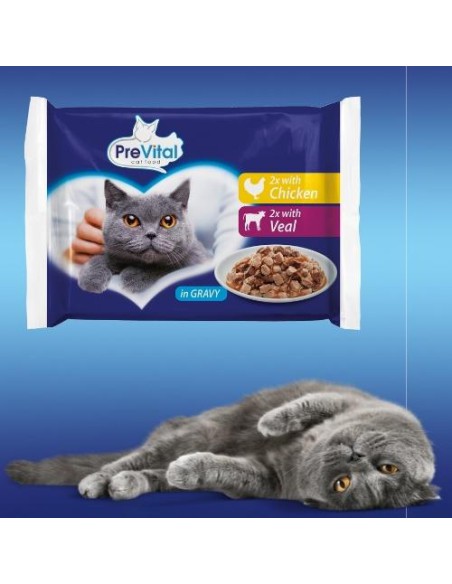 Duży zestaw saszetek mokrej karma dla kota mix cielęcina oraz kurczak 52 x 100g PreVital 5999508138894 8