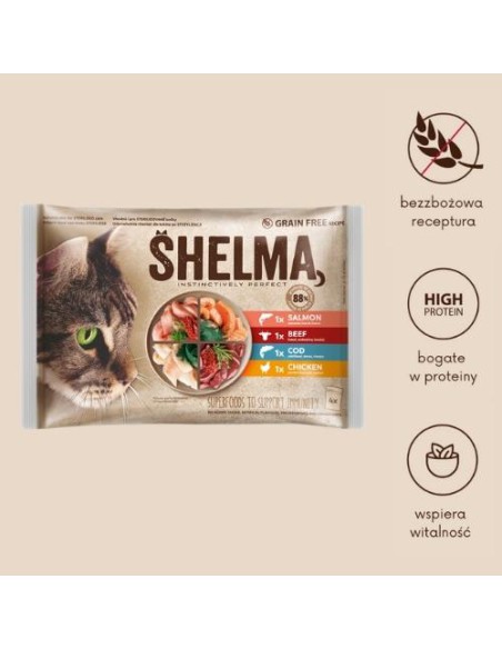 Zestaw bezzbożowych filecików dla kotów mix smaków Shelma, 4x85g - Mokra karma dla kota Zestaw bezzbożowych filecików dla kotów mix smaków Shelma, 4x85g 8595606406735 9