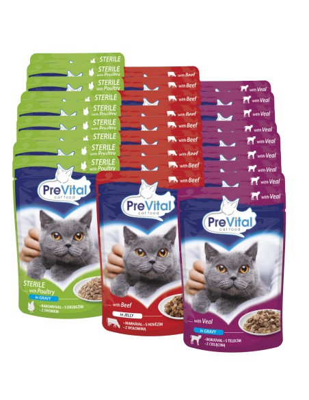 Zestaw saszetek dla kota Mix smaków mięsnych PreVital, 96x100g 5999546172027
