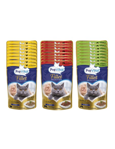 Mix smaków saszetek dla kotów mięso i ryba 24x85g PreVital Fillet 5999546175936