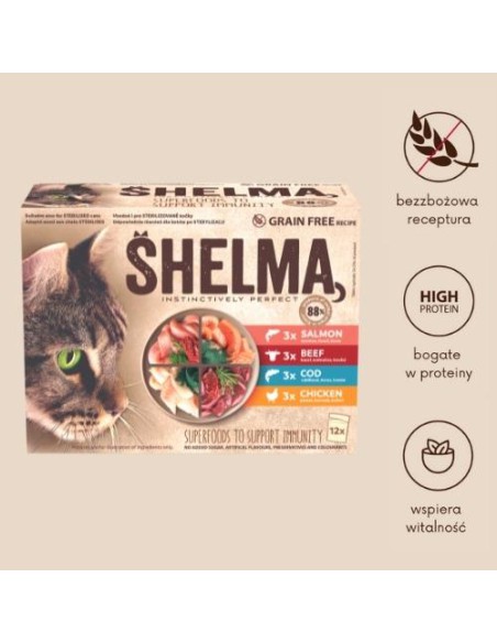 Bezzbożowe fileciki dla kota mix smaków Shelma, 12x85g - Mokra karma dla kota Bezzbożowe fileciki dla kota mix smaków Shelma, 12x85g 8595606406759 6