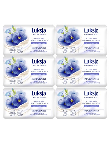 Kremowe mydło z mleczkiem ryżowym w kostce len 6 x 90 g Luksja 5900536348759