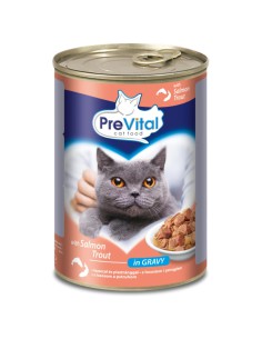 Mokra karma dla dorosłych kotów Prevital - łosoś i pstrąg w sosie 415 g 5999546172096 2
