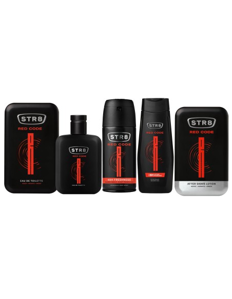 Ponadczasowy zestaw dla mężczyzn: Woda toaletowa + Woda po goleniu + Żel pod prysznic + Dezodorant STR8 Red Code 5201314153559 13