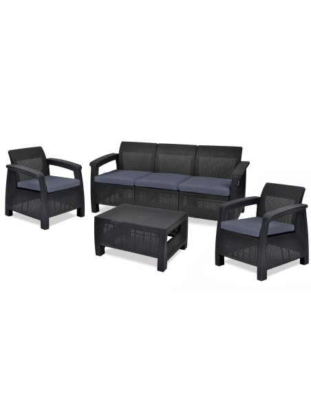Sofa do ogrodu dla 3 osób grafitowa Keter Corfu Love Seat Max 3253929120015 2