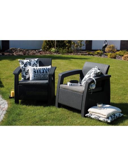 Grafitowe fotele ogrodowe Zestaw 2 szt. Keter Corfu Duo Fotel 3253929122064 2