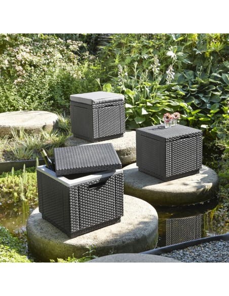 Grafitowa pufa ze schowkiem i poduszką Keter Cube 8711245128986 2