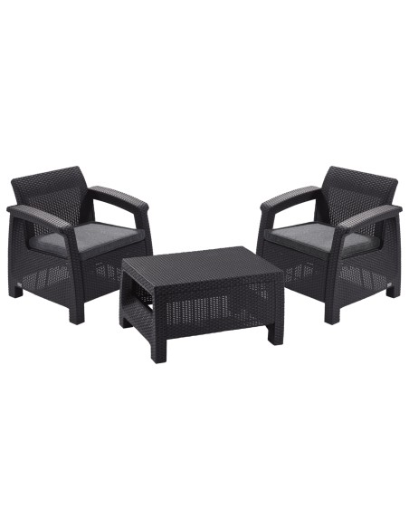 Zestaw mebli na balkon i do ogrodu 2x fotel + stolik grafitowy Keter Corfu Weekend 3253929119149 2