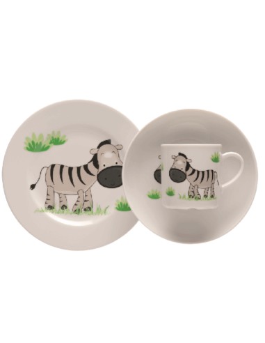 Serwis porcelanowych naczyń dla dzieci 3 elementy: talerz + miska + kubek Lubiana Zebra 5900245202373