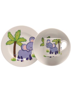 Zestaw naczyń dla dzieci porcelanowych 3 elementy: talerz + miska + kubek Lubiana Słonik 5900245202380 2