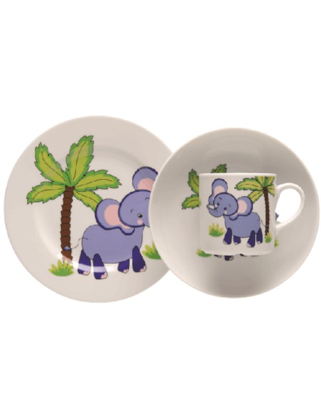 Zestaw naczyń dla dzieci porcelanowych 3 elementy: talerz + miska + kubek Lubiana Słonik 5900245202380