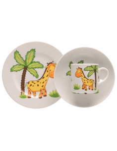Komplet porcelanowych naczyń dla dzieci 3 elementy: talerz + miska + kubek Lubiana Żyrafa 5900245202397 2