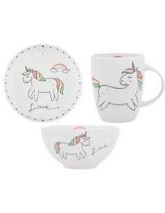 Zestaw naczyń dla dzieci z porcelany 3 elementy: talerz + miska + kubek Lubiana Jednorożec 5900245762921 2
