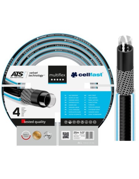 Wózek + wąż ogrodowy 1/2" 25m + zraszacz + końcówki Cellfast 5901828858857 26