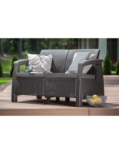 Keter Corfu Sofa ogrodowa dla 2 osób technorattan grafitowa 3253929115189 5