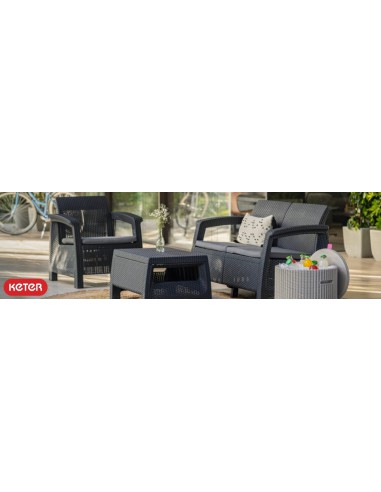 Keter Corfu Sofa ogrodowa dla 2 osób technorattan grafitowa 3253929115189 6