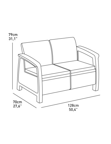 Keter Corfu Sofa ogrodowa dla 2 osób technorattan brązowa 3253929115165 5