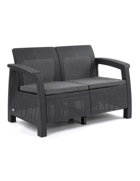 Keter Corfu Sofa ogrodowa dla 2 osób technorattan grafitowa 3253929115189 9