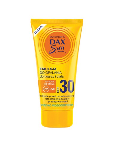 Delikatna dla skóry emulsja do opalania do twarzy i ciała SPF 30 Dax Sun Travel 50 ml - Kremy, olejki i mleczka na słońce