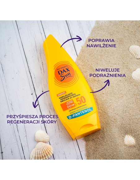 Nawilżająco-regenerująca emulsja do opalania SPF 50 z D-Panetnolem Dax Sun 175 ml 5900525071965 2