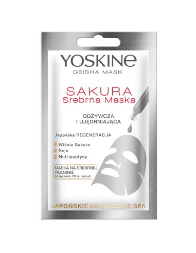 Maska na srebrnej tkaninie Yoskine Geisha Mask Sakura 20 ml - Kosmetyki do twarzy