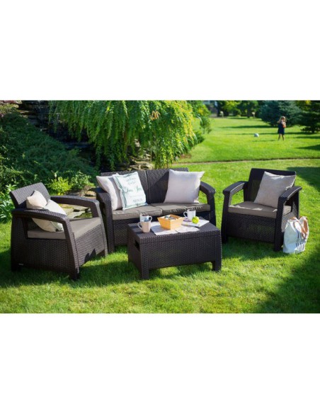 Sofa ogrodowa dla 3 osób brązowa Keter Corfu Love Seat Max 3253929120770 2