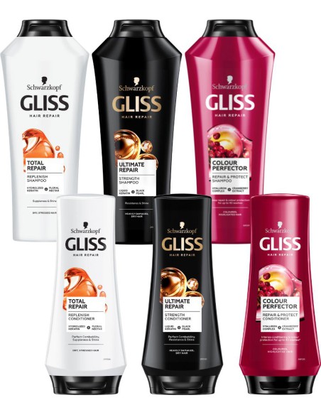 Zestaw 3x szampon 400ml + 3x odżywka 200ml Gliss Kur 3838824405155 8