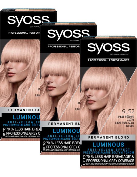 Farba trwała koloryzacja różowe złoto do włosów Syoss 3x 3838824405544 2