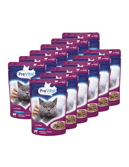 Karma z cielęciną mokra dla kotów dorosłych 12x100g PreVital - Mokra karma dla kota Karma z cielęciną mokra dla kotów dorosłych 12x100g PreVital 5999508137996 9