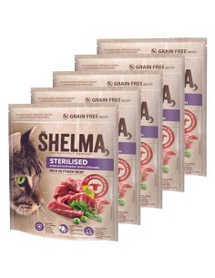 Wielopak karmy bezzbożowej dla kotów sterylizowanych Shelma 5x750g 8595606405295