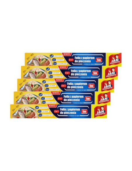 Folia 2w1 z papierem do pieczenia aluminiowa 5m - 5szt Jan Niezbędny 5900536314815 5