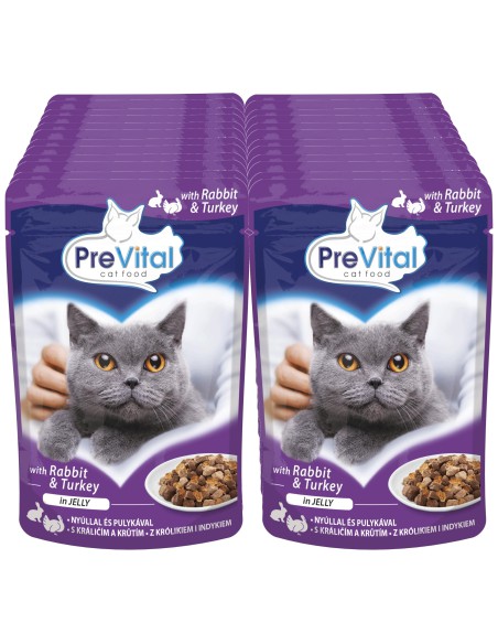 Saszetka z indykiem i królikiem w galarecie dla kotów dorosłych 24x100g PreVital 5999546172041 9