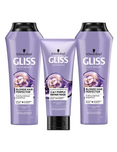 Zestaw do włosów blond: 2x szampon, maska 2w1 Gliss Kur 3838824413334