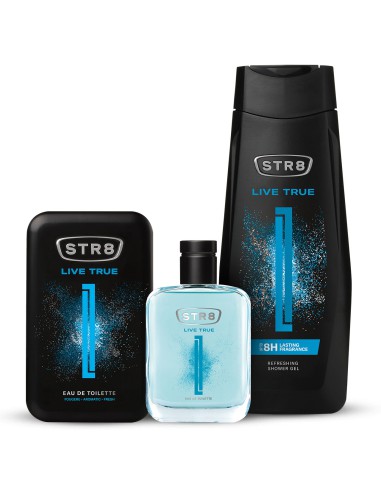 Niezawodny zestaw męskich kosmetyków: Woda toaletowa + Żel pod prysznic STR8 Live True - Dezodoranty i wody toaletowe