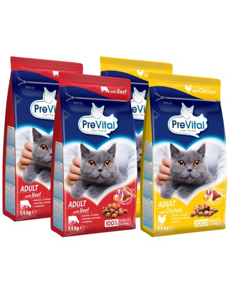 Zestaw suchej karmy dla dorosłych kotów wołowina kurczak PreVital Adult, 4x1,4 kg 5999566111150 9