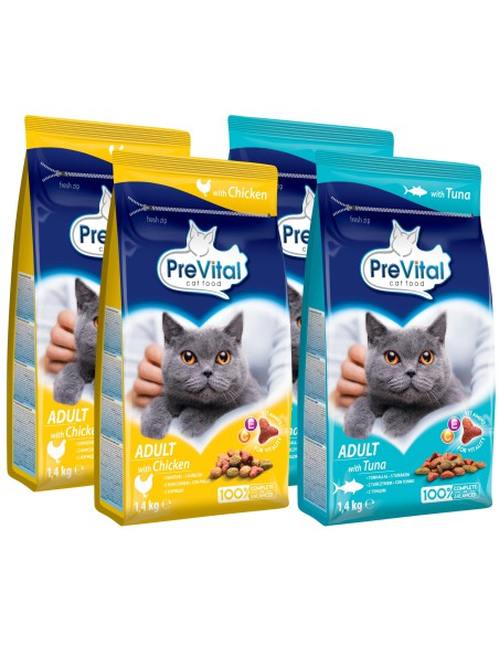 Sucha karma dla dorosłego kota kurczak tuńczyk 1,4kg 4szt PreVital Adult 5999566111167 9