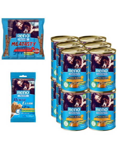 Mokra karma dla psa z kurczakiem Reno 12x415g + przysmaki GRATIS 5999546174625 3
