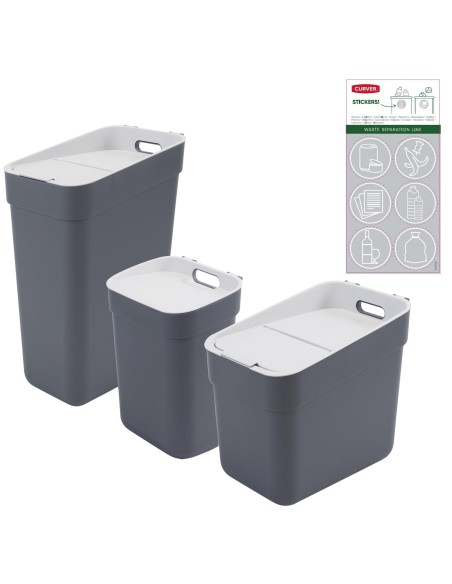 Zestaw 3 koszy do segregacji śmieci 10+20+30l ciemny szary Ready To Collect Curver 3253922101004