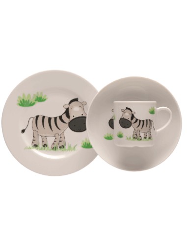 Serwis porcelanowych naczyń dla dzieci 3 elementy: talerz + miska + kubek Lubiana Zebra - Serwisy