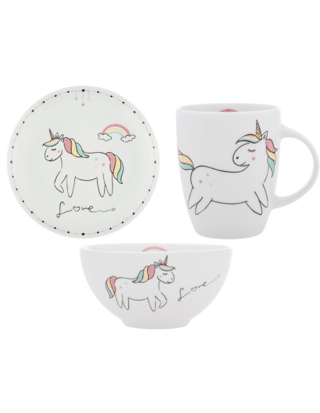 Zestaw naczyń dla dzieci z porcelany 3 elementy: talerz + miska + kubek Lubiana Jednorożec 5900245762921 7