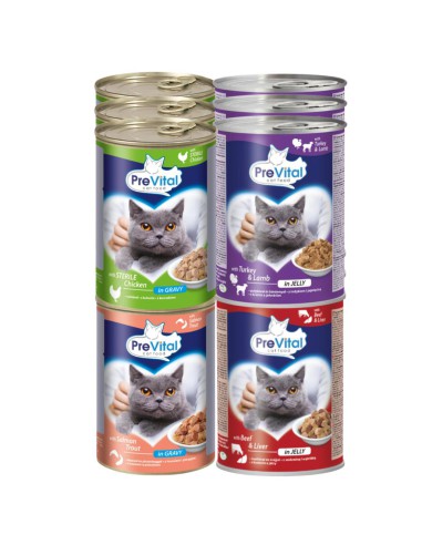 Zestaw 12 puszek dla kotów mix mięso ryba puszka 12x415g PreVital 5999546172096