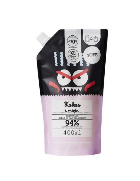 Delikatne mydło do rąk dla dzieci o zapachu kokosa i mięty YOPE zapas 400 ml 5900168904637