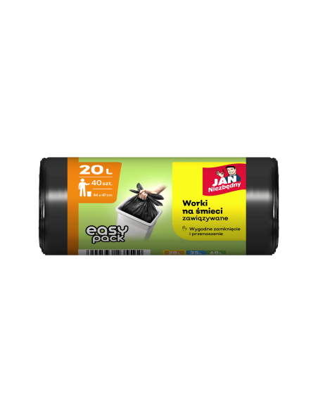 Czarne worki na śmieci zawiązywane 20l 40szt Jan Niezbędny Easy-Pack 5900536235592