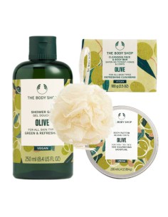 Zestaw duży kosmetyków wegańskich z myjką The Body Shop Oliwka