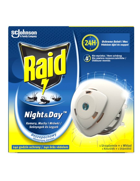 Bezzapachowy odstraszacz na muchy, komary i mrówki elektrofumigator Raid Night&Day + 1 wkład 5907635901267