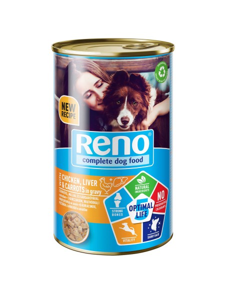 Mokra karma dla psa z kurczakiem, wątróbką i marchewką w sosie 1240g Reno - Mokra karma dla psa Mokra karma dla psa z kurczakiem, wątróbką i marchewką w sosie 1240g Reno 5999566111853